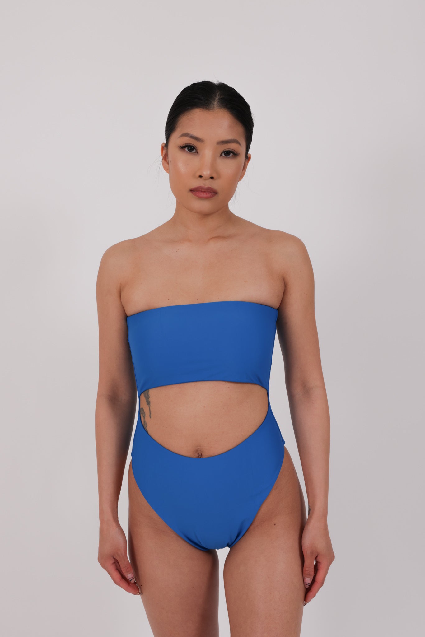 blue multiwear strapless swimsuit