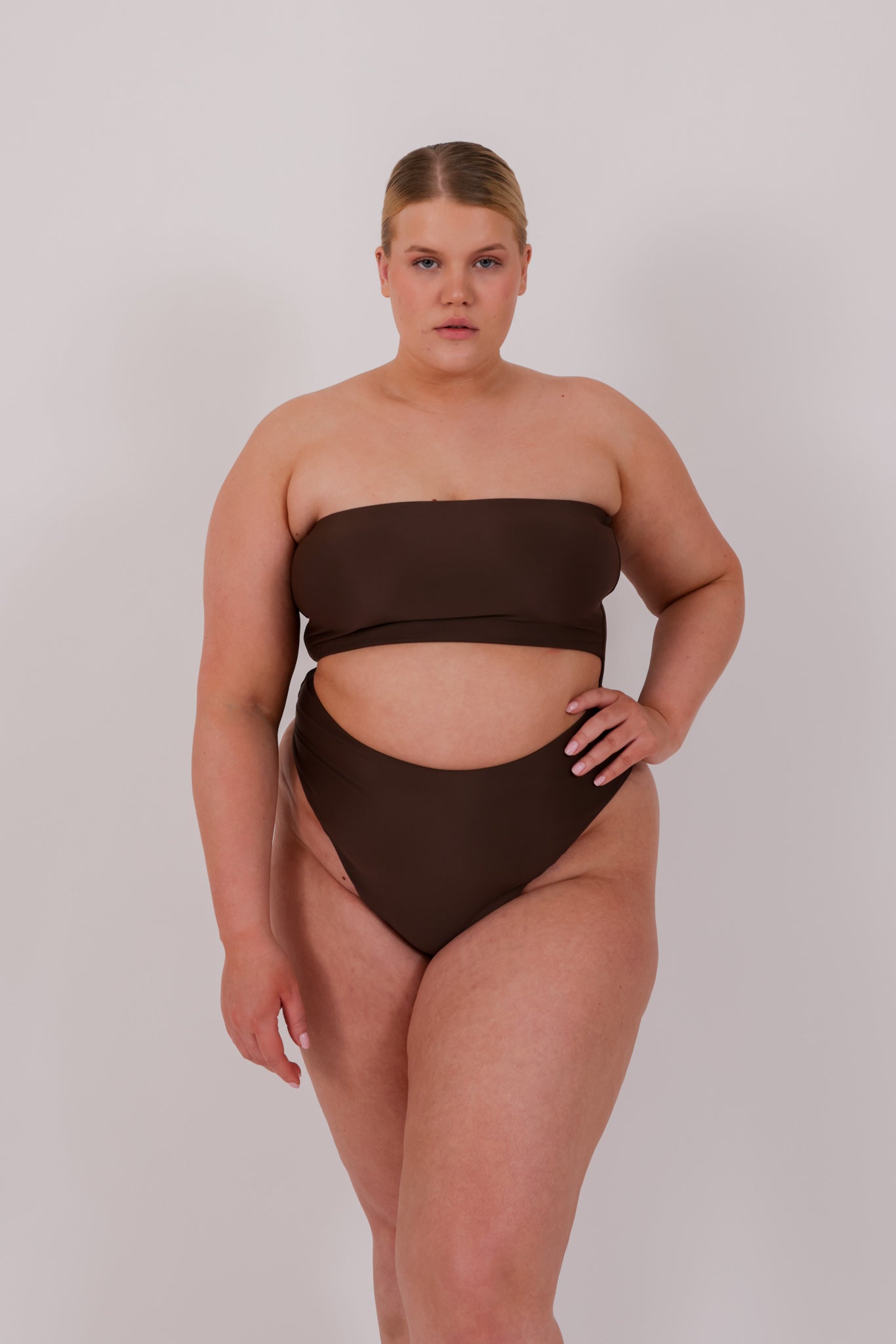 brown multiwear strapless swimsuit