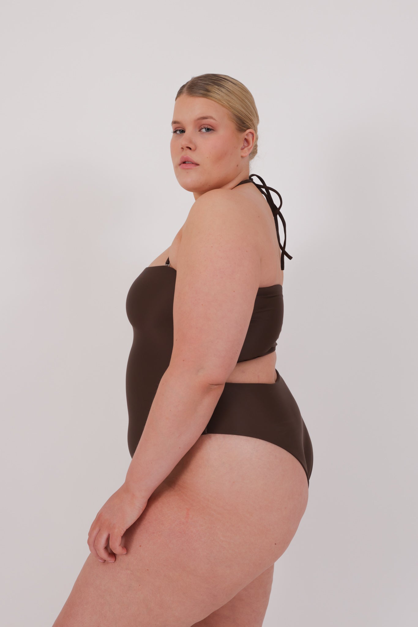 brown multiwear strapless swimsuit