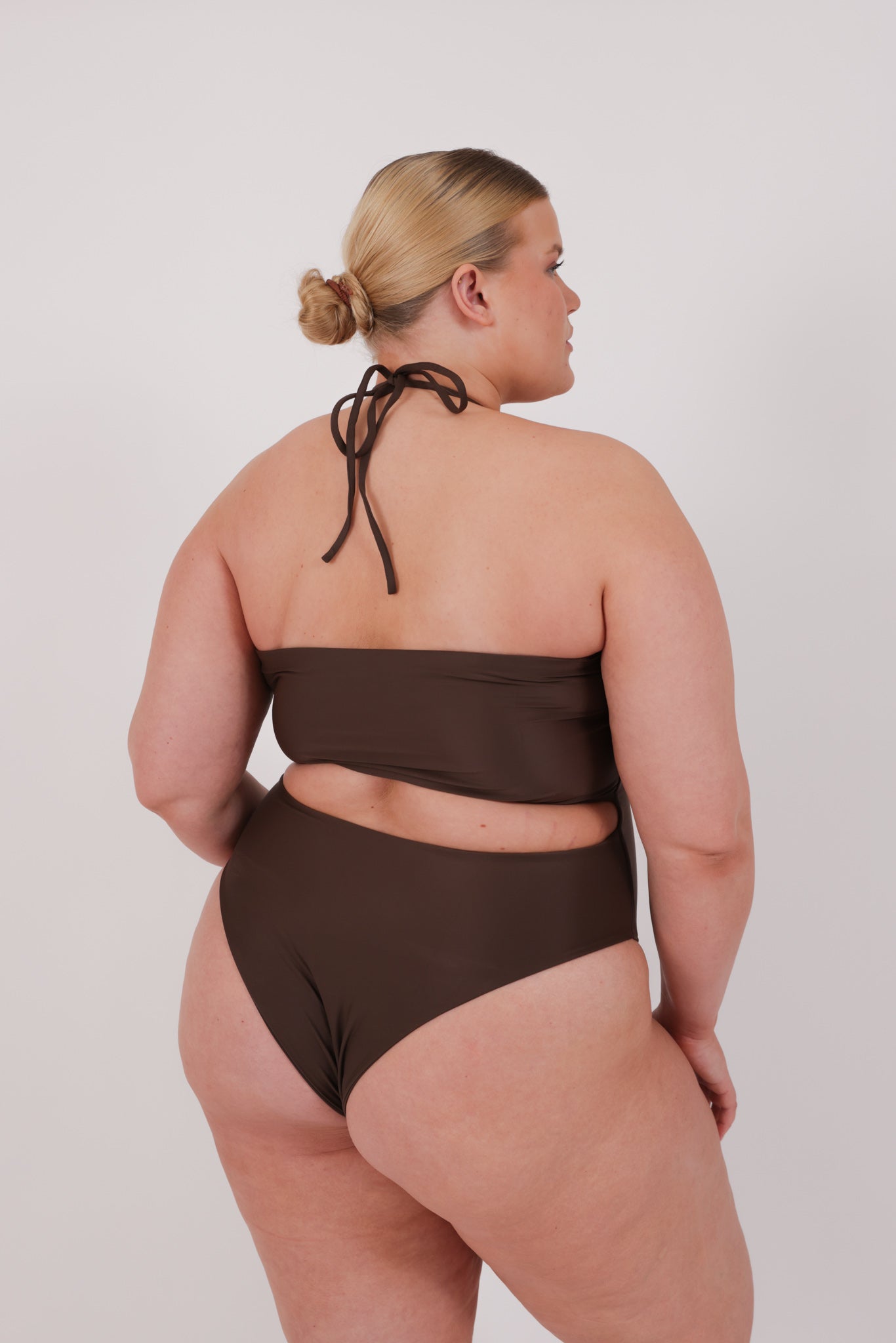 brown multiwear strapless swimsuit