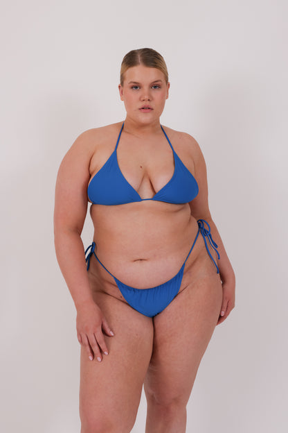 blue string bikini on model